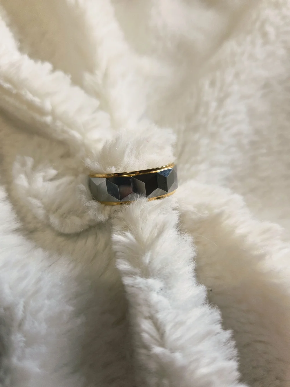 Men's Two-Tone Faceted Ring - Size 10 - Gold and Gunmetal